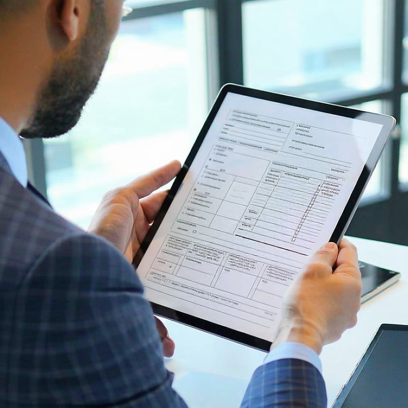 Government professional reviewing permit documents on a digital platform