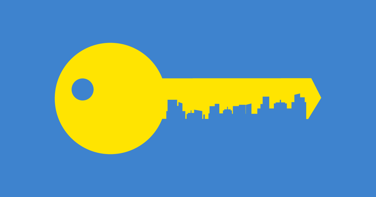 Graphic of key with city skyline in the teeth