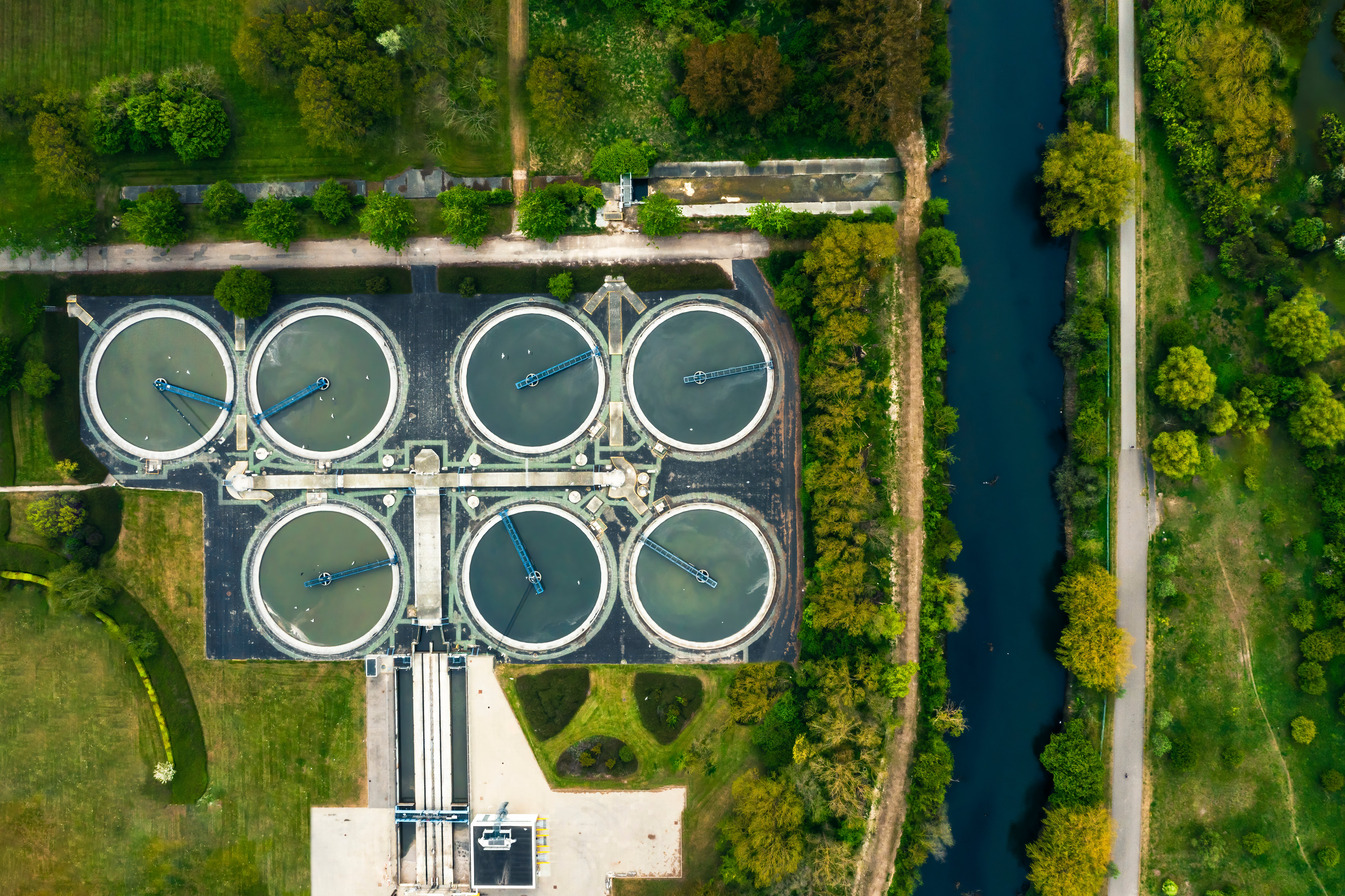 aerial shot of a water treatment plant part of a coastal stormwater drainage system