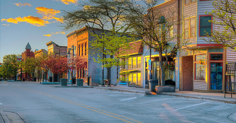 Small town street and businesses