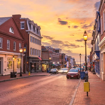 Small town street during sunset