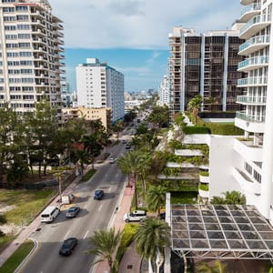 Miami street view with hotels