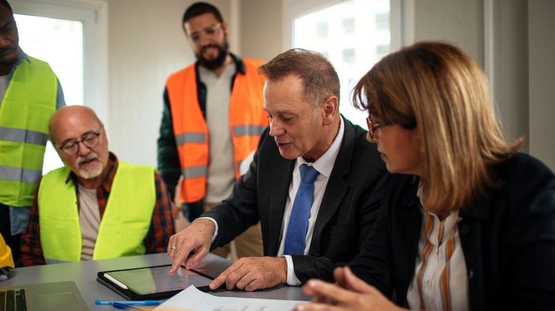Building officials looking at tablet