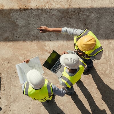 Aerial view of construction employees on site