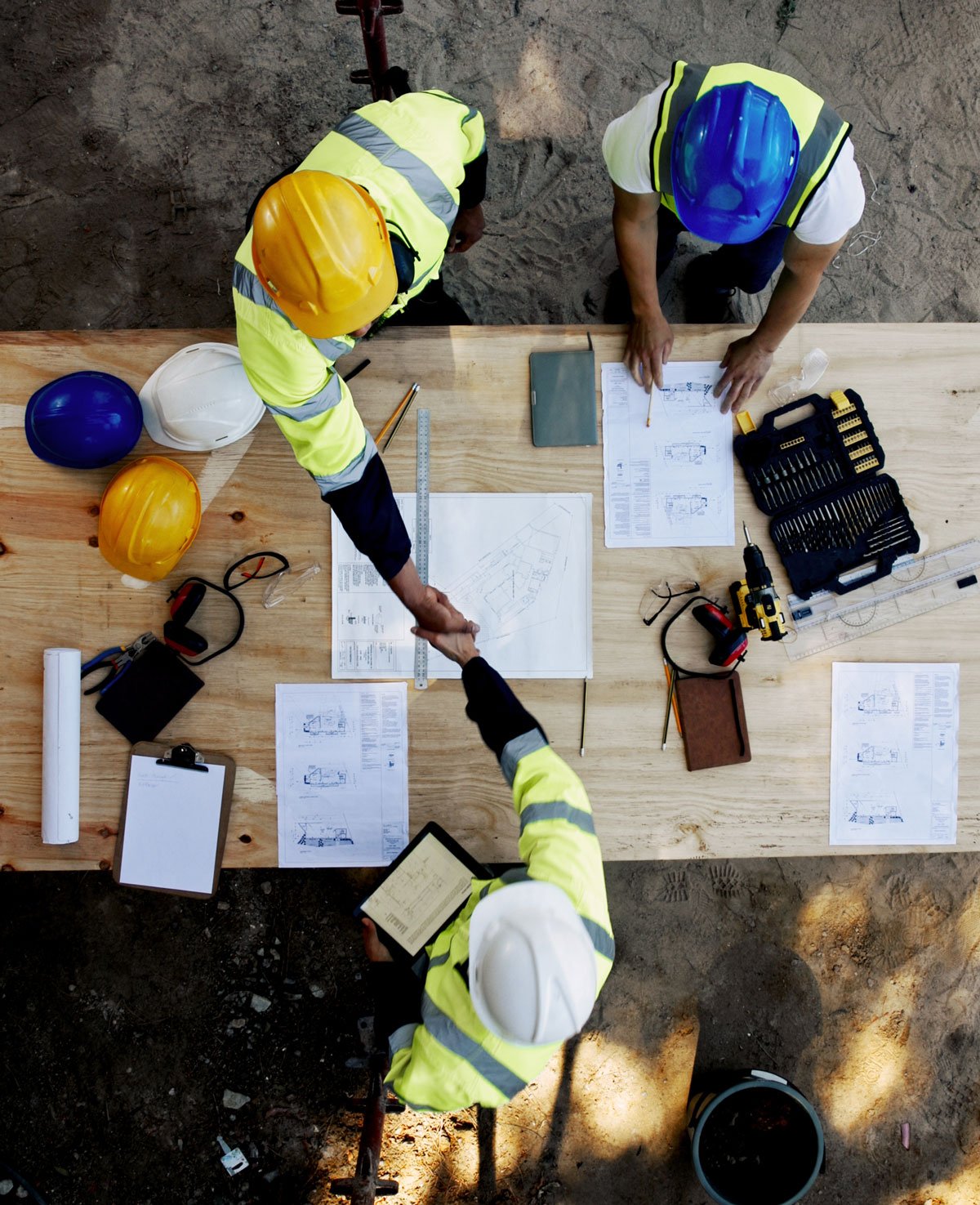 Building crew aerial view Building crew aerial view